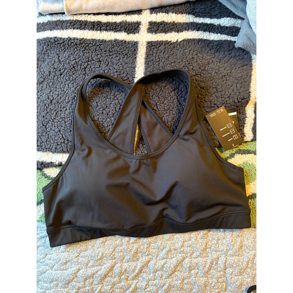 Ideology Womens Plus 2X Medium Impact Sports Bra Black‎ Racerback Mesh NWT